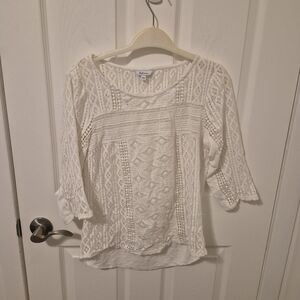 Women's White Sheer Crochet Lace Top